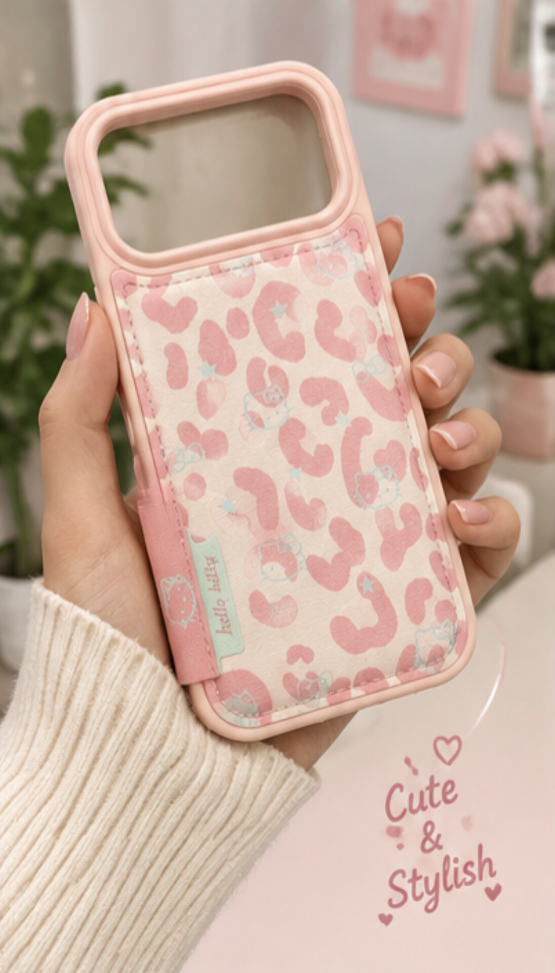 قاب Hello Kitty پلنگی صورتی | قاب موبایل فانتزی و دخترانه